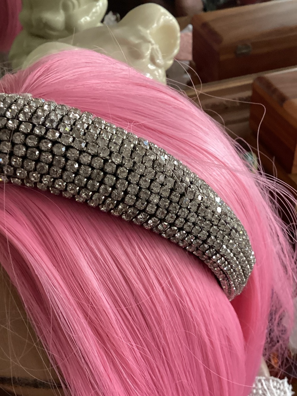 Pink Padded Headband with Sparkling Clear Crystal Rows